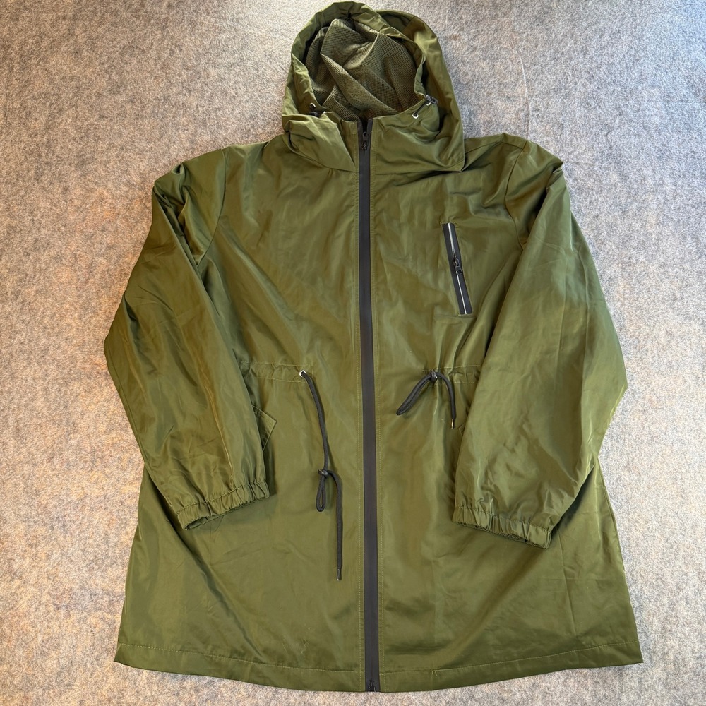 Irevial Windbreaker Jacket Women 2XL Green Hooded Drawstring Utility Coat